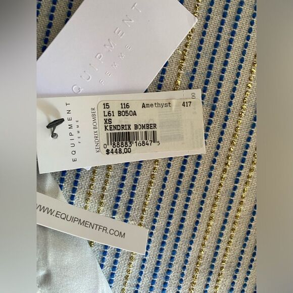 Equipment Bomber Jacket Womens  Sz XS Silk  Light Gray Back Embroidered NWT - Picture 15 of 16